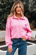Evangeline Embroidered Flower Buttons Pullover Sweatshirt