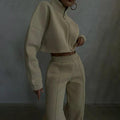 Women's Solid Color Round Neck Pullover Long Sleeve Sweater Trousers Suit