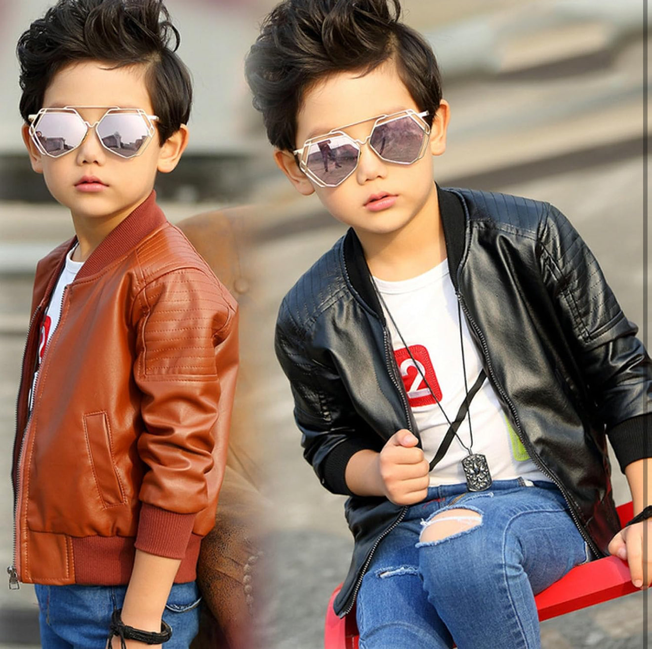 Boys Leather Jackets For Toddler Kids Faux Motorcycle PU Leather Coats