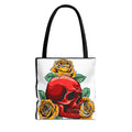Red Skull & Yellow Roses Tote Bag — Gothic Floral Beach/Everyday Shopper