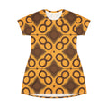 Boho Geometric T-Shirt Dress — Retro Brown & Mustard All-Over Print