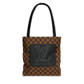 Checkerboard Leather Patch Tote Bag — Brown Designer-Inspired Everyday Tote