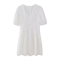 Summer Hollow Out Cutout Embroidered Mid Length Ruffled Dress White Ruffled Women