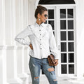 Women Spring Summer Autumn Outer Model Casual Top Wooden Ear Lantern Sleeve Corduroy Shirt