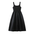 Women Solid Color Frill Strap Slim Fit Patchwork Casual Sling Dress