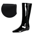 Wide Tube Women Boots Back Zipper Square Toe Middle Heel Wedge Height Increasing ole Shiny Patent Leather High Leg Boot