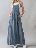 Ladies Summer Dress Lace up Tooling Denim Washed Multi Pocket Dress