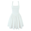 Sweet Lace Chic Bow Short Dress Square Collar Sexy Slim Mini Dress