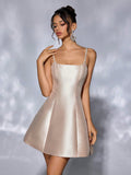 Women Clothing Slim Fit Glossy Solid Color Short Sexy Backless Dress Sleeveless Strap Micro Pull Evening Dress