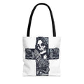Gothic Skull Cross Tote Bag — Day of the Dead Floral Reaper Design