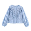 Women Clothing Autumn Hollowed out Embroidered Shirt