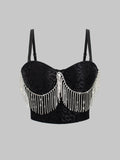 Sexy Belly Dance Costume Diamond Embedded Tassel Suspender Vest Outer Wear Slimming Boning Corset Wrapped Chest