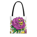 Skull Rose Tote Bag — Gothic Purple Flower with Stars Tattoo Design