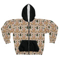 Vintage Floral Pattern Zip Hoodie — Beige All-Over-Print