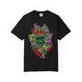 King Skull Floral T-Shirt — Crowned Green Skull with Roses Graphic Tee