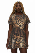 Leopard Print T-Shirt Dress — All-Over Animal Print Mini Dress