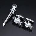 Gold Silver Black Square Brushed Tie Clip And Cufflinks