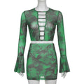 Bell Sleeve Cut out Top Mini Skirt set