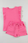 Pearl Textured Ruffled Sleeve Tee and Shorts Set