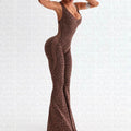 Leopard Print Printed V-neck Backless Slim Fit Halter Jumpsuit