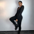 Low-necked Close-fitting Long Sleeve High Waist Solid Color Sports Fitness Jumpsuit