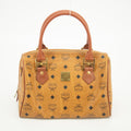 MCM Brown Monogam Visetos Pattern PVC x Leather Boston Bag #2451