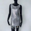 Sequins Dress Metal Stitching Vest Split