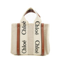 Chloe Woody Small Canvas &amp; Leather 2 Way Handbag Beige x Brown  #2695
