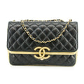 Chanel Double Flap Bag Quilted Lamb Skin Black &amp; Gold Large 28 Series-#2708