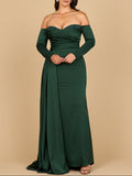 Lara 28936 - Off Shoulder Satin Dress with Beaded Details