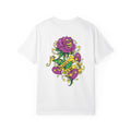Skull Rose Tattoo T-Shirt — Retro Purple Flower Design