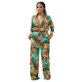 Casual Fashion Digital Printed V-neck Women's Two-piece Suit