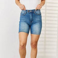 Judy Blue Full Size Tummy Control Double Button Bermuda Denim Women Shorts