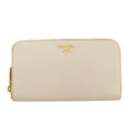 Prada Saffiano Leather Beige Zip Around Wallet #3230