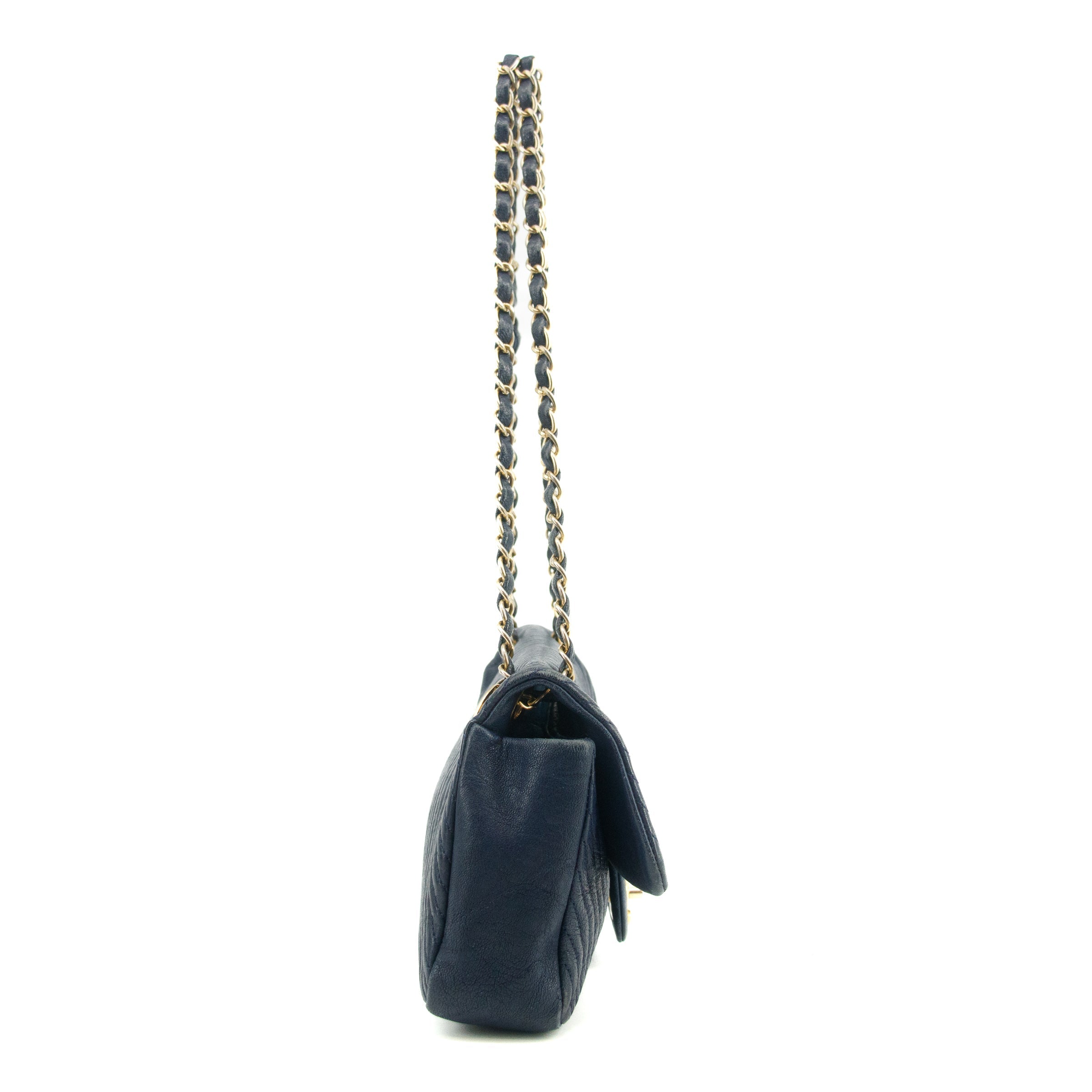 Chanel Chevron Flap Surpique Aged Calfskin Navy Shoulder Bag #3631