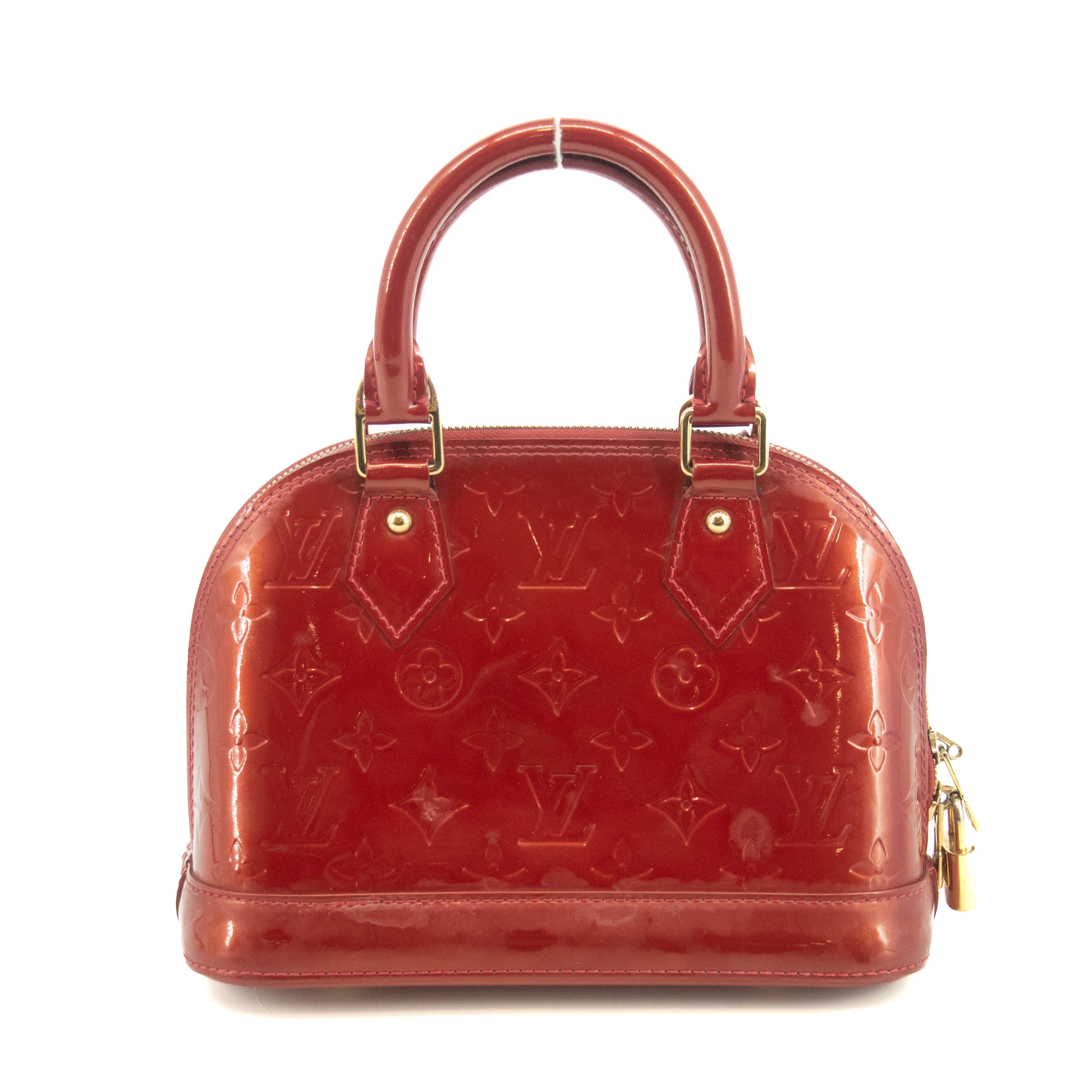 Louis Vuitton Red Vernis Alma BB Shoulder Bag w/ Strap #3642