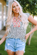 Malaya Leopard Ruffle Shoulder Sleeveless Top