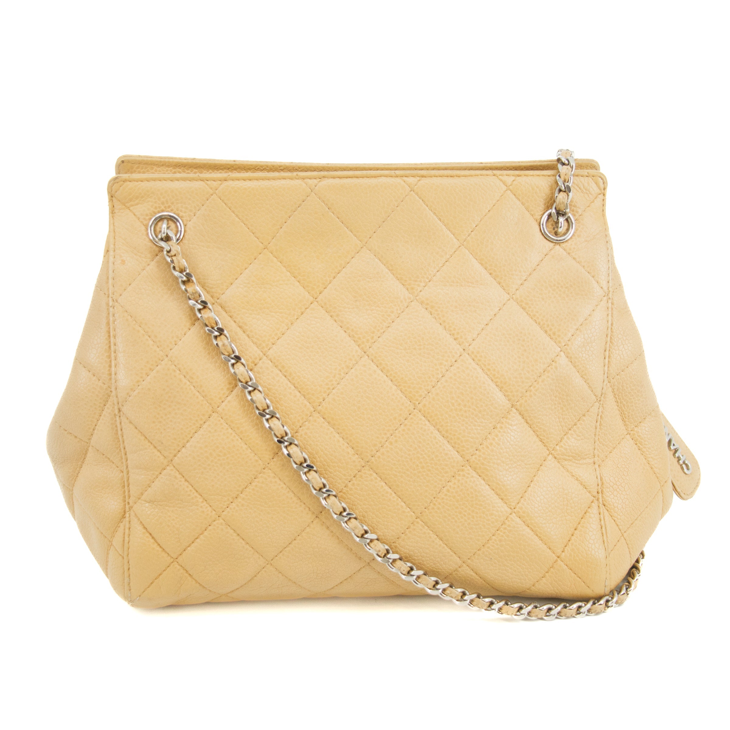 Chanel Beige Caviar Skin CC Quilted Matelasse Shoulder Bag #3761