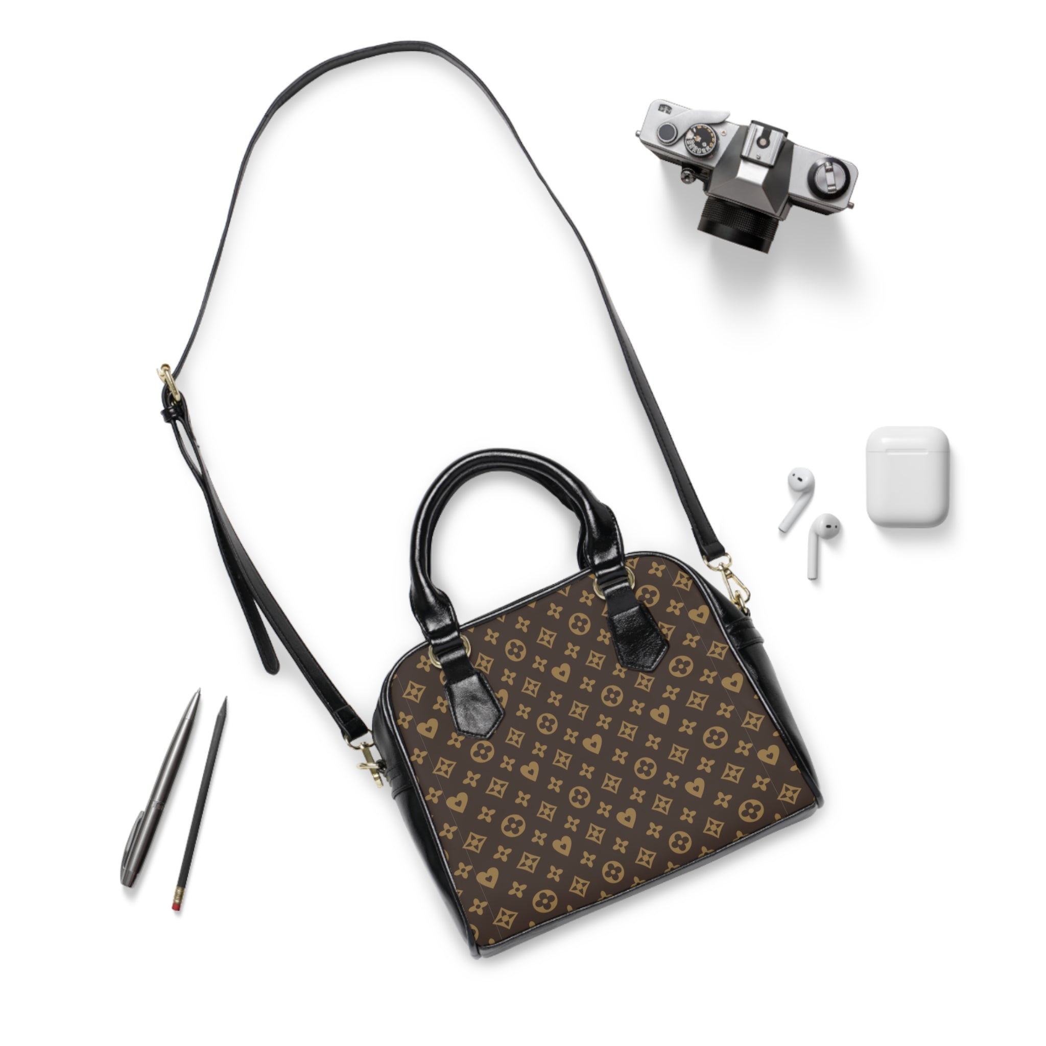 Monogram Pattern Shoulder Handbag – Classic Brown Designer-Inspired Purse