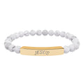 Engraved "JESUS" Natural Stone Stretch Bar Bracelet — Beaded Faith Jewelry