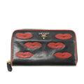 Prada Lips Applique Black Leather Zip Around Wallet #3955
