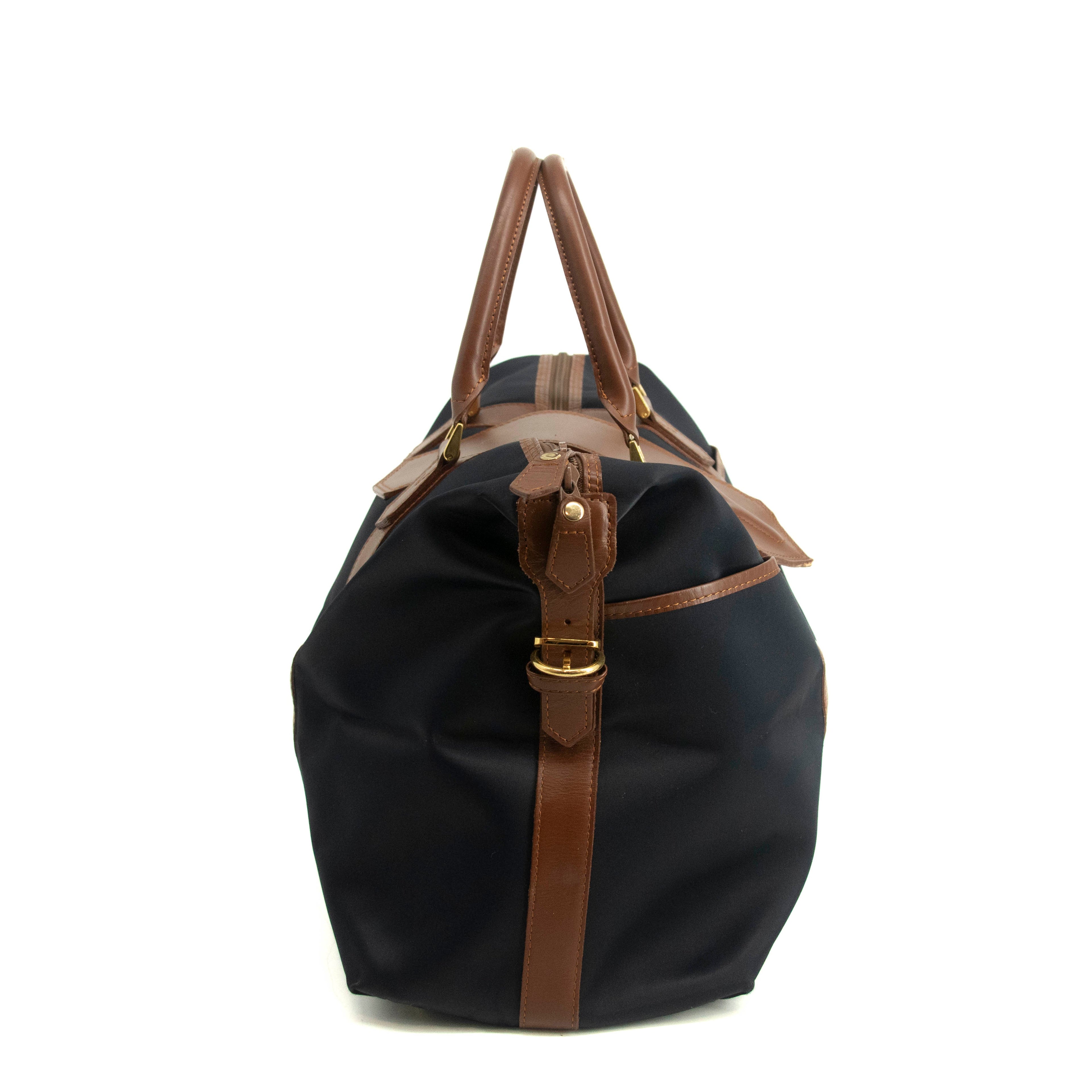 Saint Laurent YSL Nylon x Leather Blue Boston Bag #3995