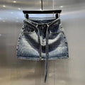 Summer New Rhinestone Five-point Denim Wide Leg A- Line Skirt