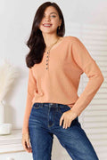 Basic Bae Half Button Long Sleeve Women Top