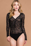 Culture Code Round Neck Mesh Perspective Women Bodysuit