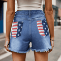 US Flag Distressed Denim Shorts with Frayed Hem