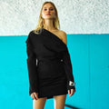 Solid Color Long Sleeve Off-the-shoulder Upper Body Loose Short Dress