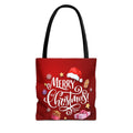 Merry Christmas Tote Bag — Red Holiday Shopper with Santa Hat & Gift Icons