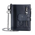 Men's Retro Genuine Leather Wallet Compact Bifold With Dual Zippers