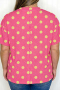 Pink Twisted Rib Polka Dot Print Plus Size T Shirt